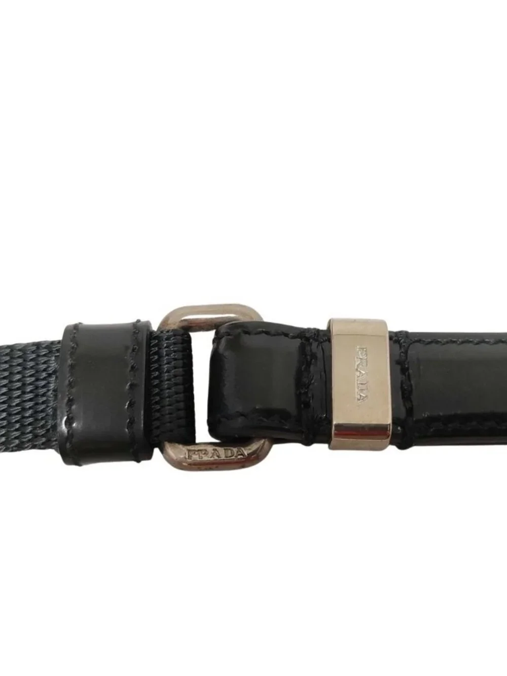 Prada Tall Collar Black Canvas Leather Belt